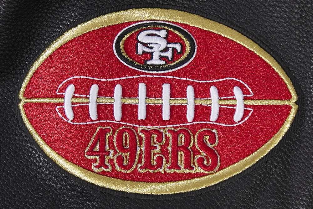 NFL SAN FRANCISCO 49ERS OLD ENGLISH MEN'S RIB WOOL VARSITY JACKET (RED/BLACK)