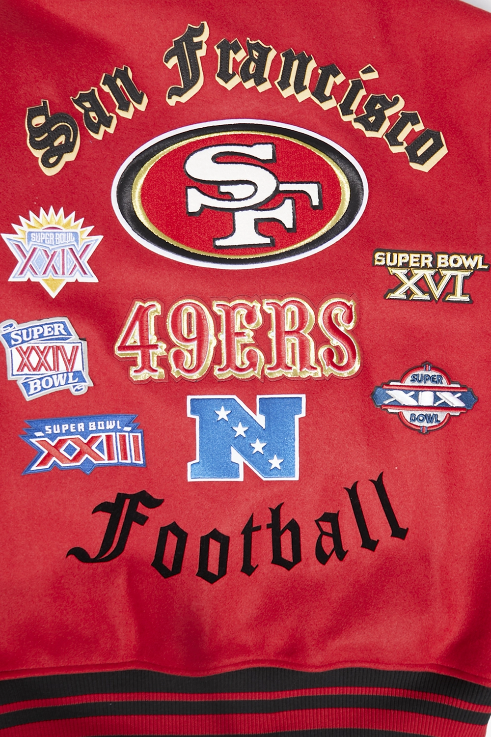 NFL SAN FRANCISCO 49ERS OLD ENGLISH MEN'S RIB WOOL VARSITY JACKET (RED/BLACK)