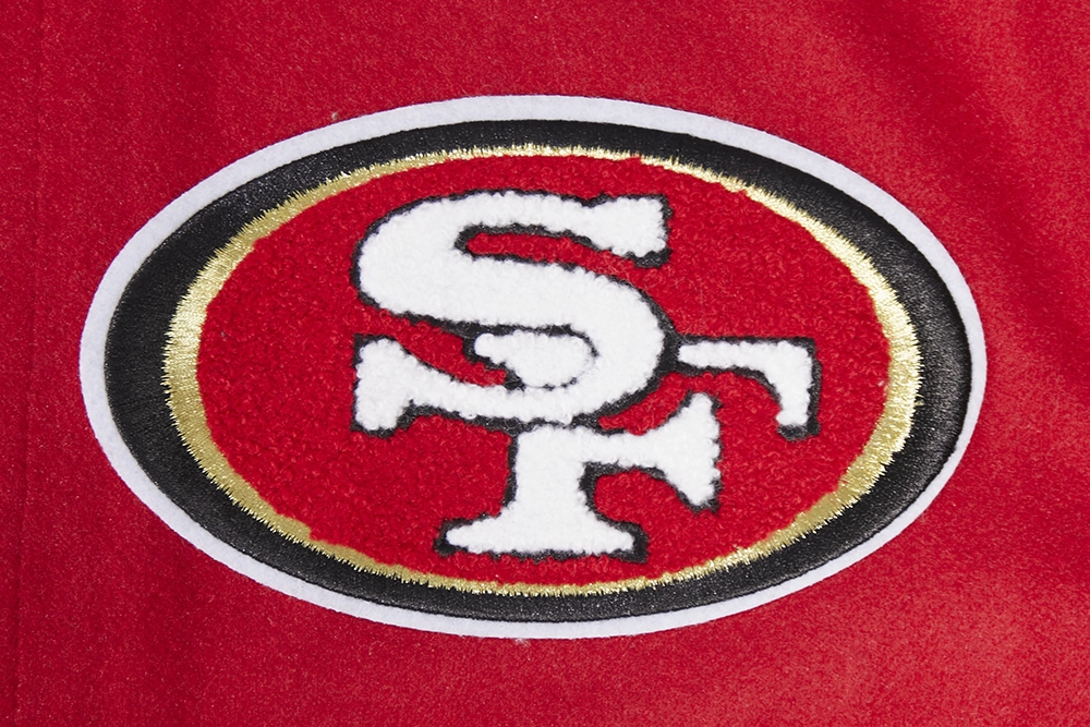 NFL SAN FRANCISCO 49ERS OLD ENGLISH MEN'S RIB WOOL VARSITY JACKET (RED/BLACK)