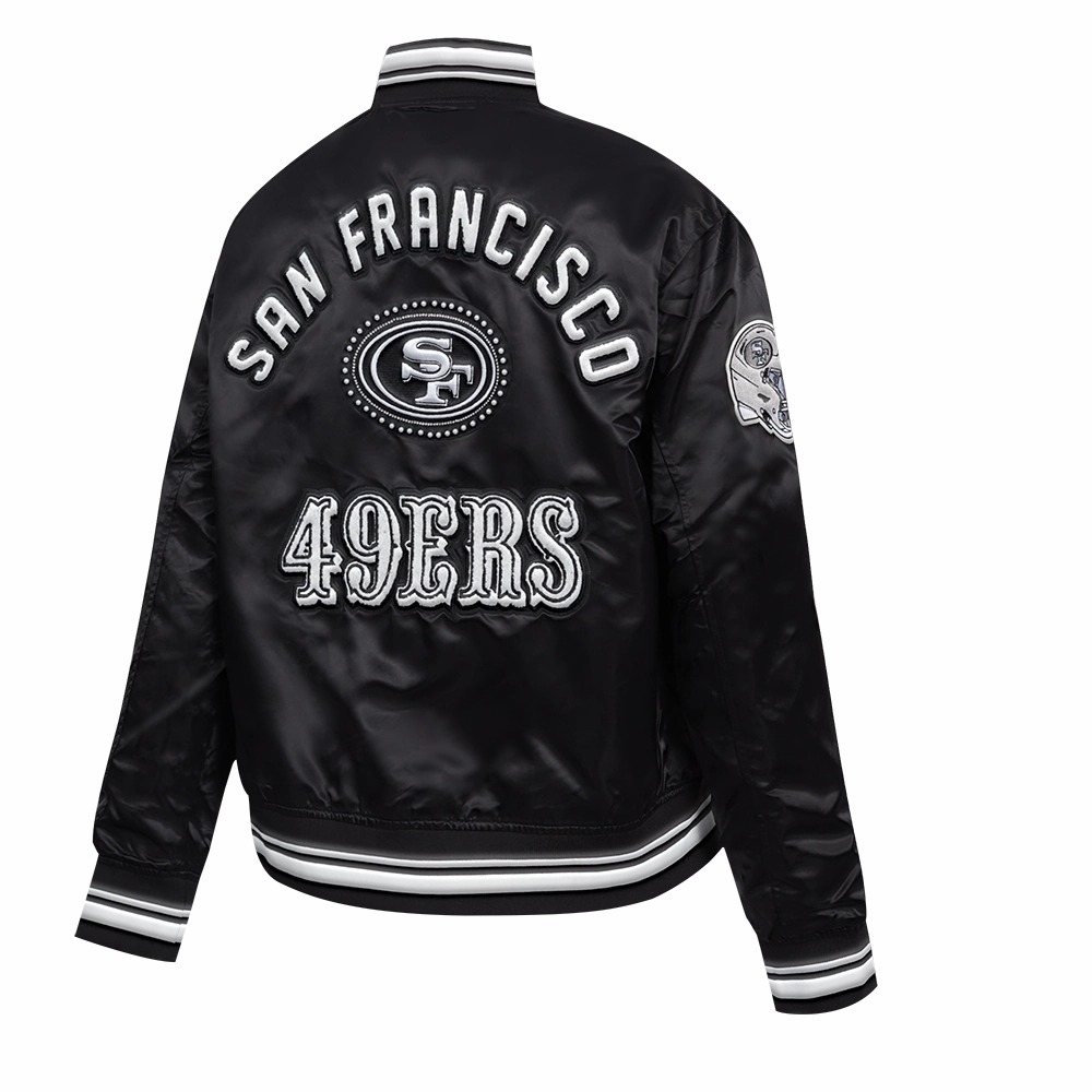 NFL SAN FRANCISCO 49ERS PEARLS WOMEN'S RIB SATIN JACKET (BLACK)