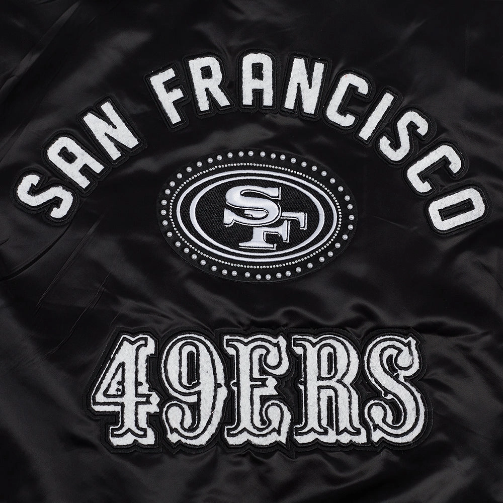 NFL SAN FRANCISCO 49ERS PEARLS WOMEN'S RIB SATIN JACKET (BLACK)