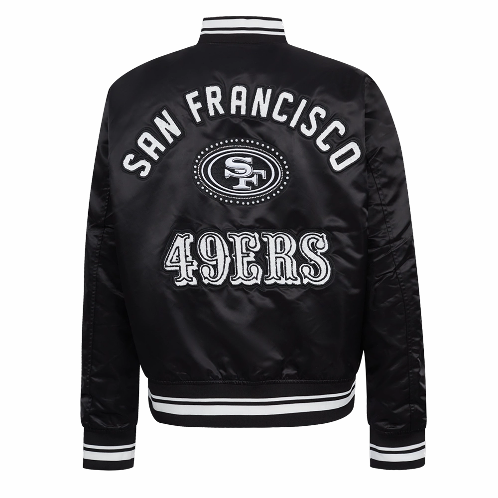 NFL SAN FRANCISCO 49ERS PEARLS WOMEN'S RIB SATIN JACKET (BLACK)