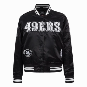 NFL SAN FRANCISCO 49ERS PEARLS WOMEN'S RIB SATIN JACKET (BLACK)