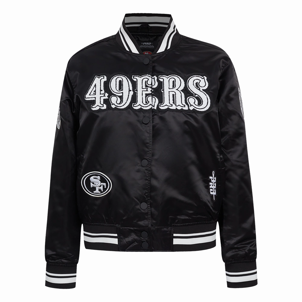 NFL SAN FRANCISCO 49ERS PEARLS WOMEN'S RIB SATIN JACKET (BLACK)