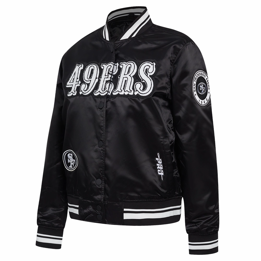 NFL SAN FRANCISCO 49ERS PEARLS WOMEN'S RIB SATIN JACKET (BLACK)