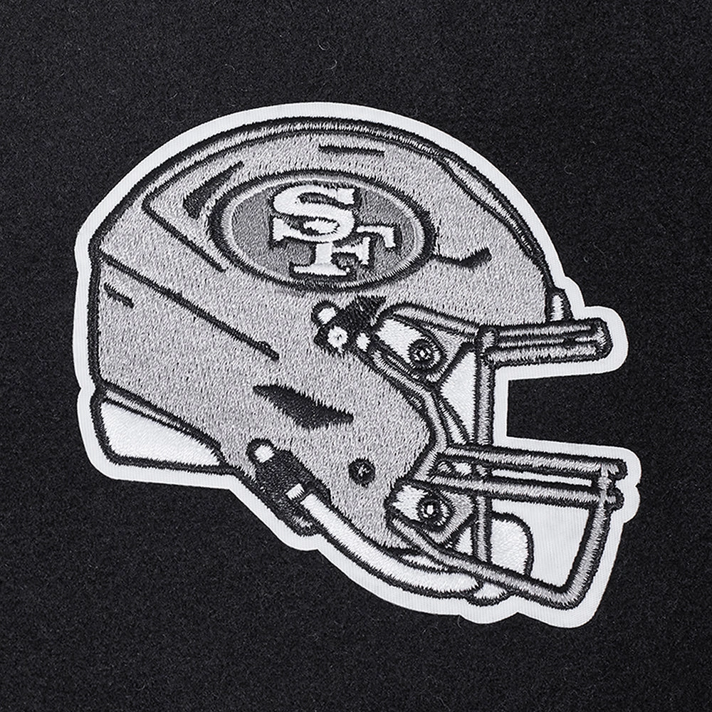 NFL SAN FRANCISCO 49ERS PEARLS WOMEN'S RIB WOOL VARSITY JACKET (BLACK/WHITE)