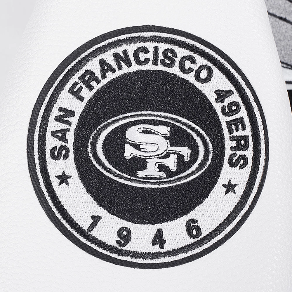 NFL SAN FRANCISCO 49ERS PEARLS WOMEN'S RIB WOOL VARSITY JACKET (BLACK/WHITE)