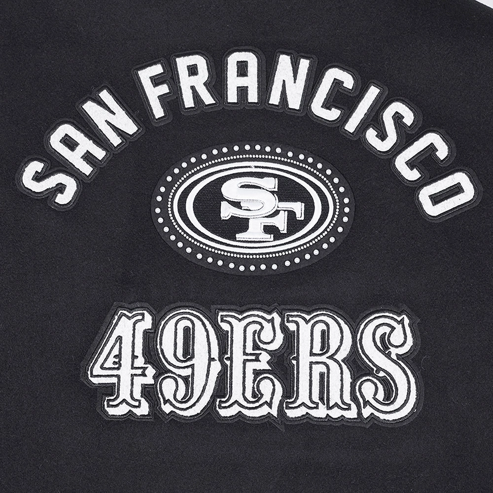 NFL SAN FRANCISCO 49ERS PEARLS WOMEN'S RIB WOOL VARSITY JACKET (BLACK/WHITE)