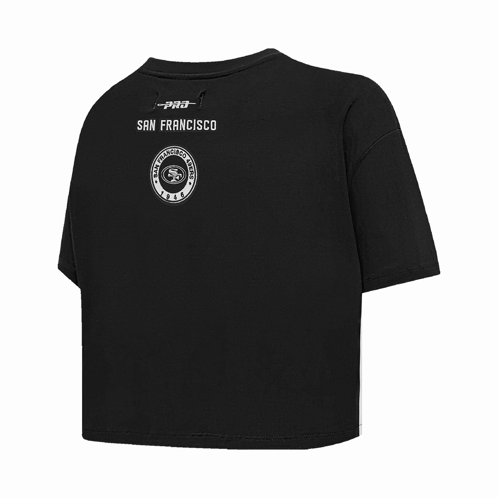 NFL SAN FRANCISCO 49ERS PEARLS WOMEN'S SINGLE JERSEY BOXY TEE (BLACK)
