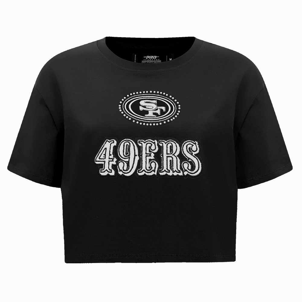 NFL SAN FRANCISCO 49ERS PEARLS WOMEN'S SINGLE JERSEY BOXY TEE (BLACK)