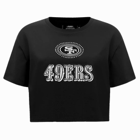 NFL SAN FRANCISCO 49ERS PEARLS WOMEN'S SINGLE JERSEY BOXY TEE (BLACK)