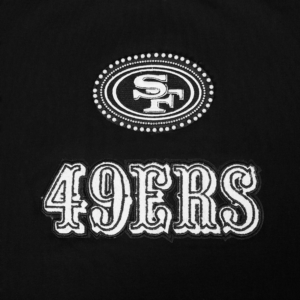 NFL SAN FRANCISCO 49ERS PEARLS WOMEN'S SINGLE JERSEY BOXY TEE (BLACK)