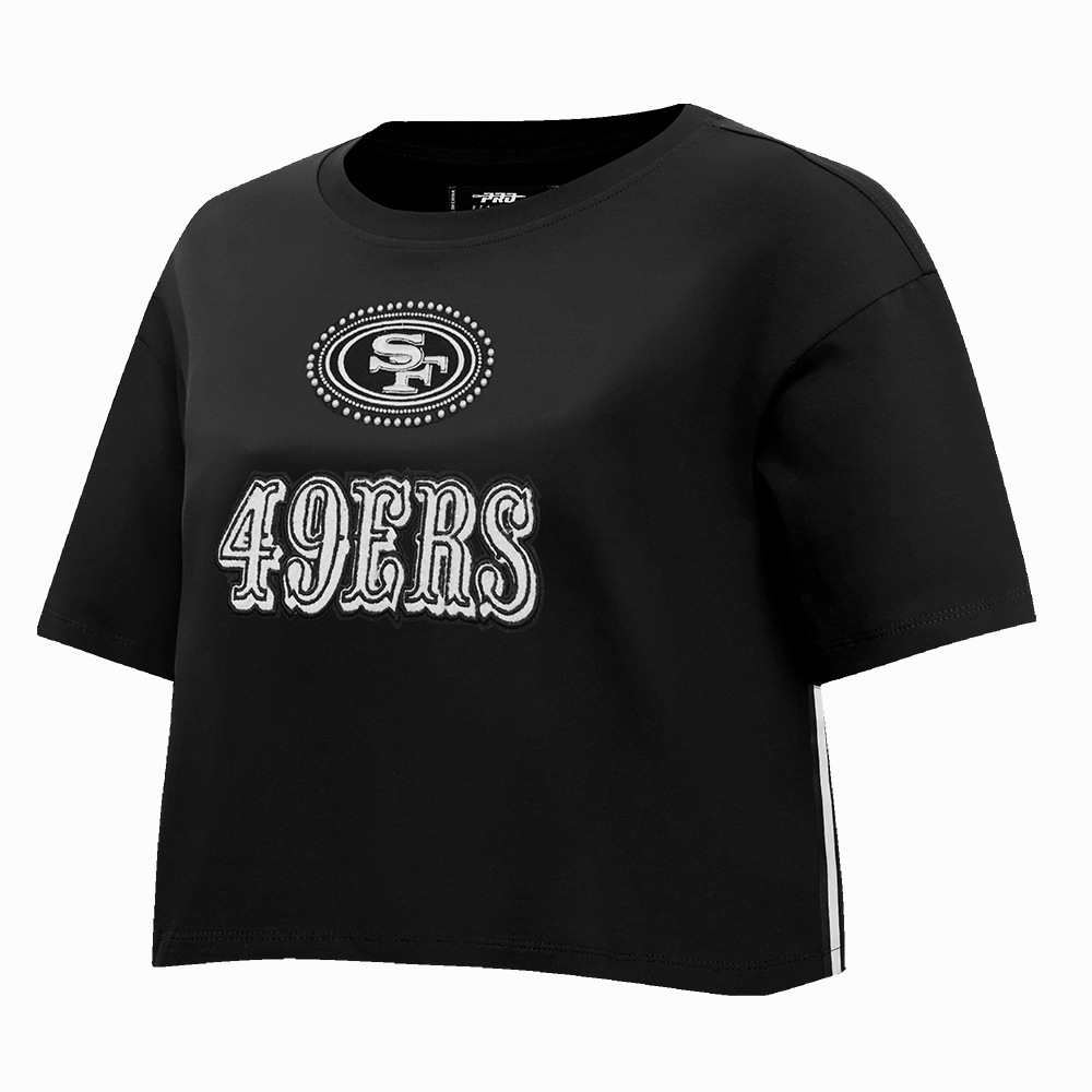 NFL SAN FRANCISCO 49ERS PEARLS WOMEN'S SINGLE JERSEY BOXY TEE (BLACK)