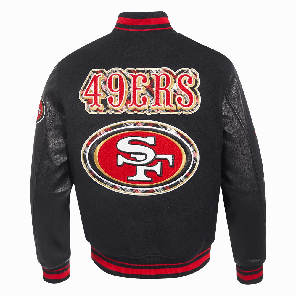 NFL SAN FRANCISCO 49ERS PRO PREP MEN'S WOOL VARSITY JACKET (BLACK/RED/BLACK)