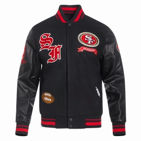 NFL SAN FRANCISCO 49ERS PRO PREP MEN'S WOOL VARSITY JACKET (BLACK/RED/BLACK)