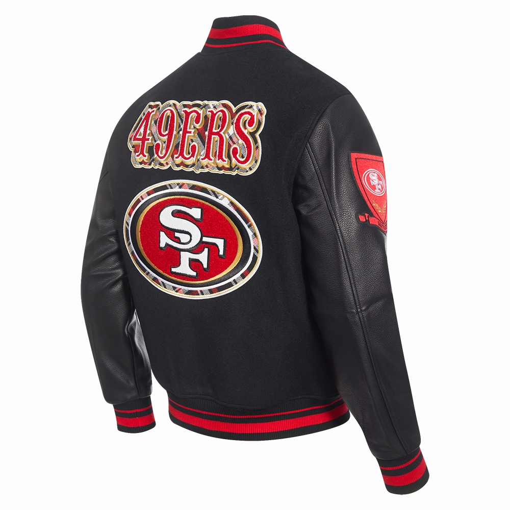 NFL SAN FRANCISCO 49ERS PRO PREP MEN'S WOOL VARSITY JACKET (BLACK/RED/BLACK)