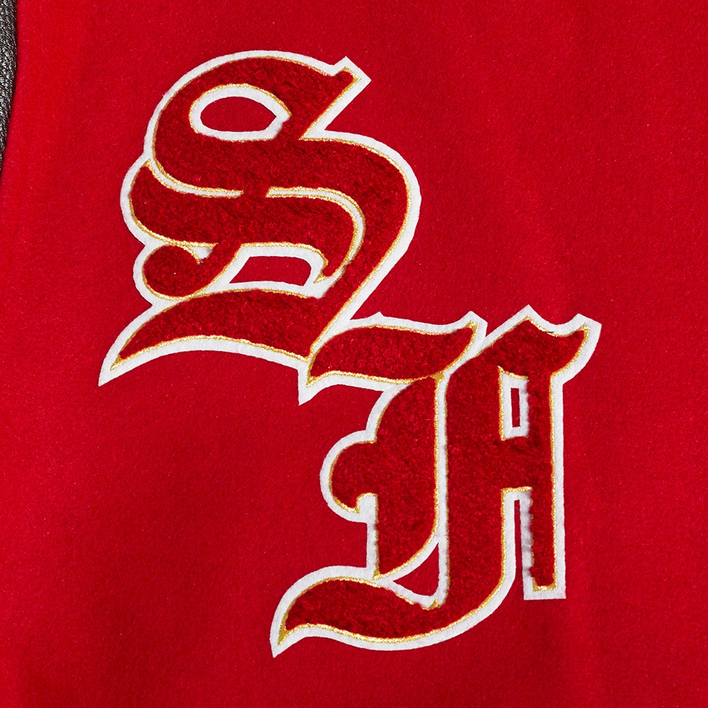 NFL SAN FRANCISCO 49ERS PRO PREP MEN'S WOOL VARSITY JACKET (RED/BLACK)