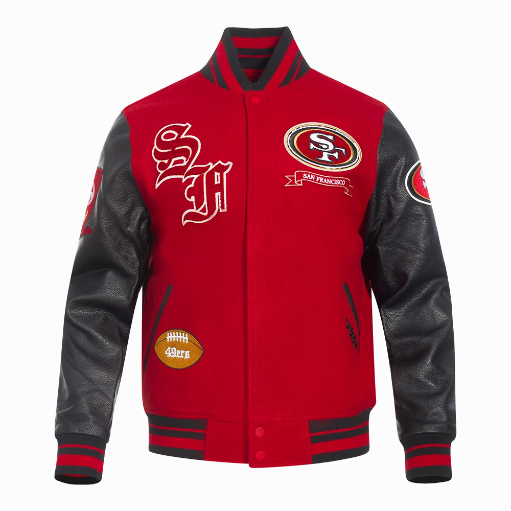NFL SAN FRANCISCO 49ERS PRO PREP MEN'S WOOL VARSITY JACKET (RED/BLACK)