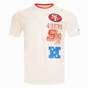 NFL SAN FRANCISCO 49ERS RETRO CASCADE MEN'S RINGER TEE (EGGSHELL/ RED)