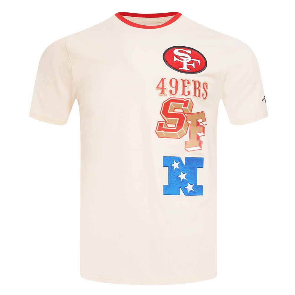 NFL SAN FRANCISCO 49ERS RETRO CASCADE MEN'S RINGER TEE (EGGSHELL/ RED)