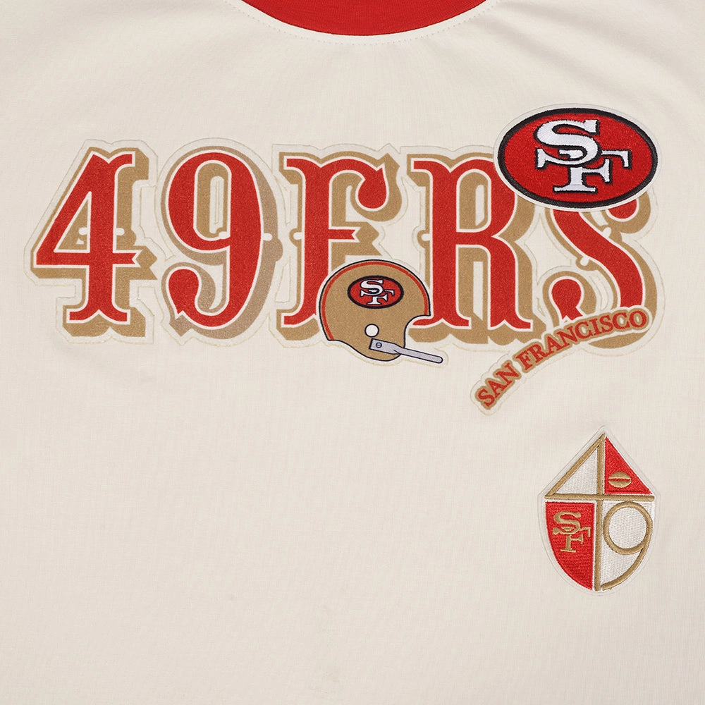 NFL SAN FRANCISCO 49ERS RETRO CASCADE WOMEN'S RINGER TEE (EGGSHELL/ RED)