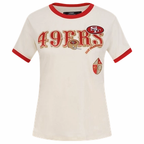 NFL SAN FRANCISCO 49ERS RETRO CASCADE WOMEN'S RINGER TEE (EGGSHELL/ RED)