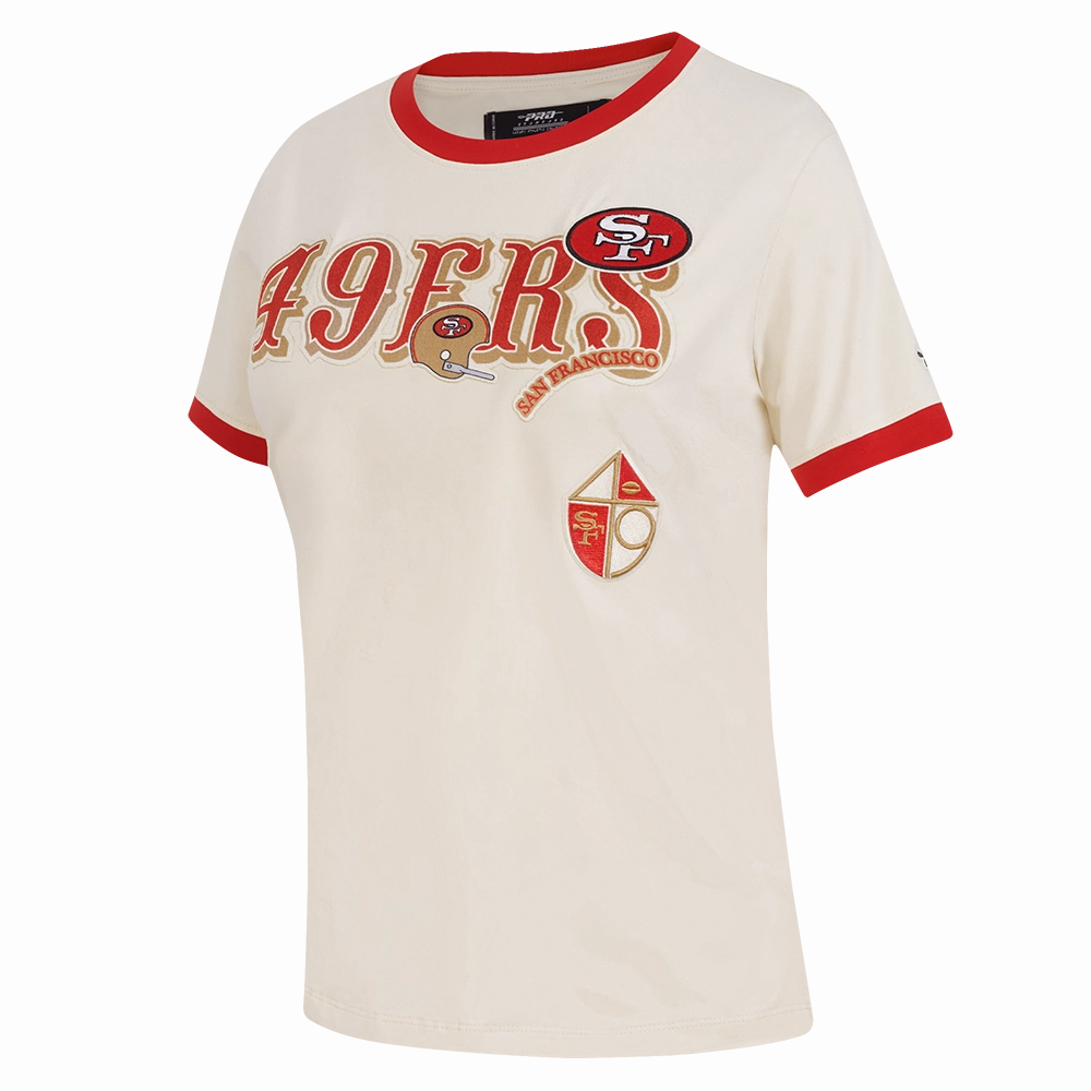 NFL SAN FRANCISCO 49ERS RETRO CASCADE WOMEN'S RINGER TEE (EGGSHELL/ RED)
