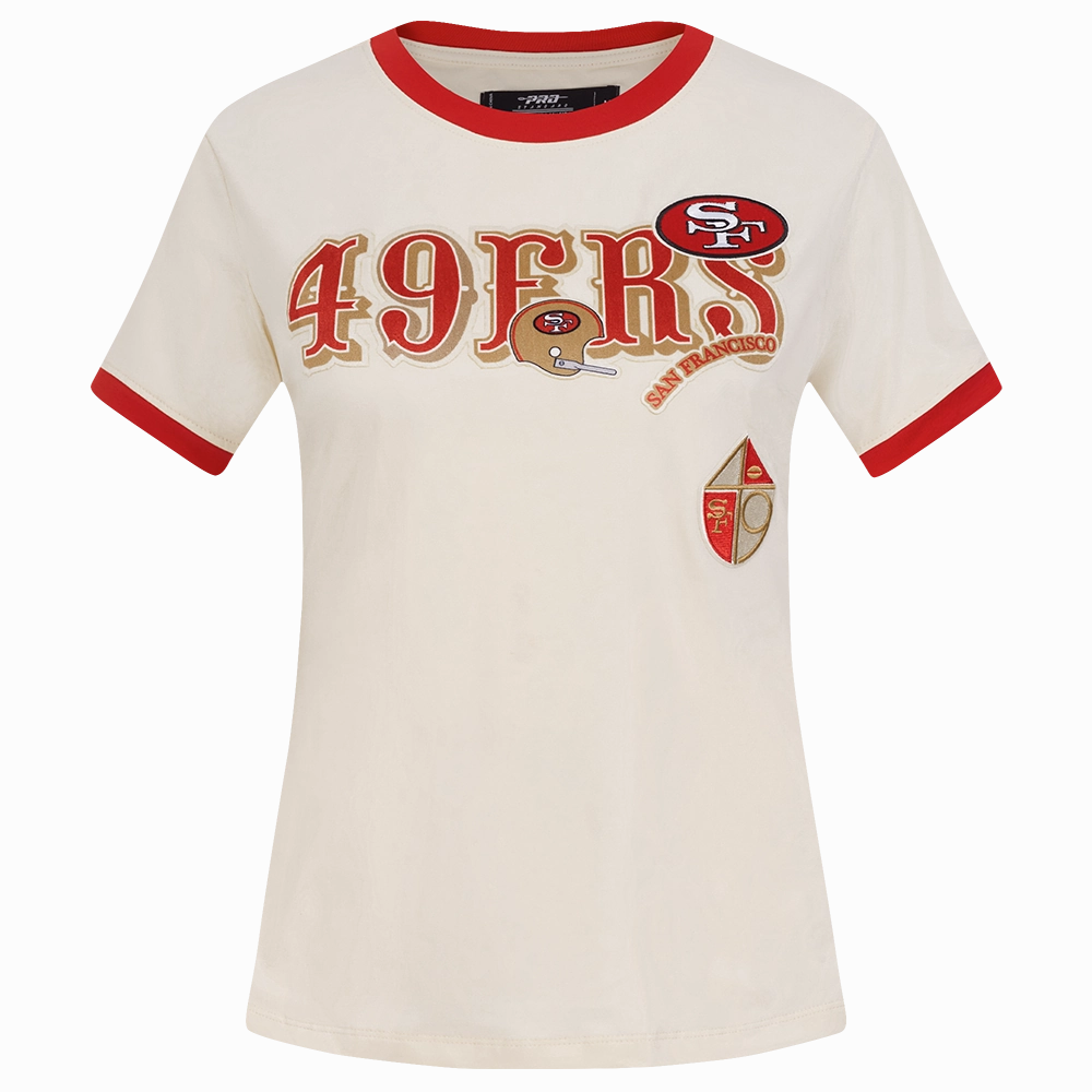 NFL SAN FRANCISCO 49ERS RETRO CASCADE WOMEN'S RINGER TEE (EGGSHELL/ RED)