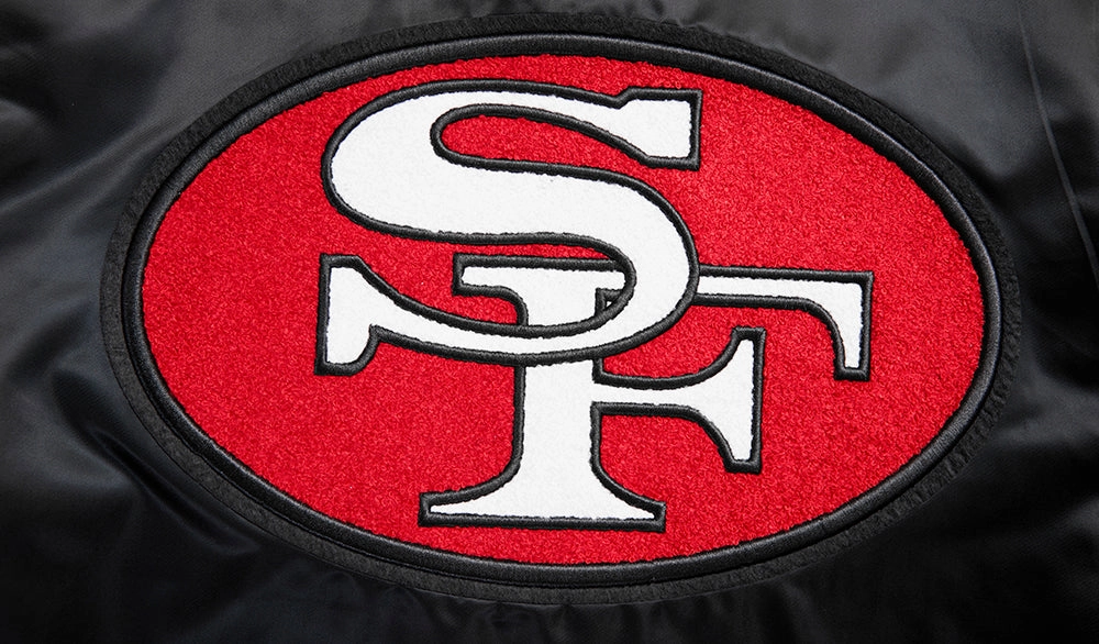 NFL SAN FRANCISCO 49ERS RETRO CLASSIC MEN'S RIB SATIN JACKET (BLACK/RED/BLACK)