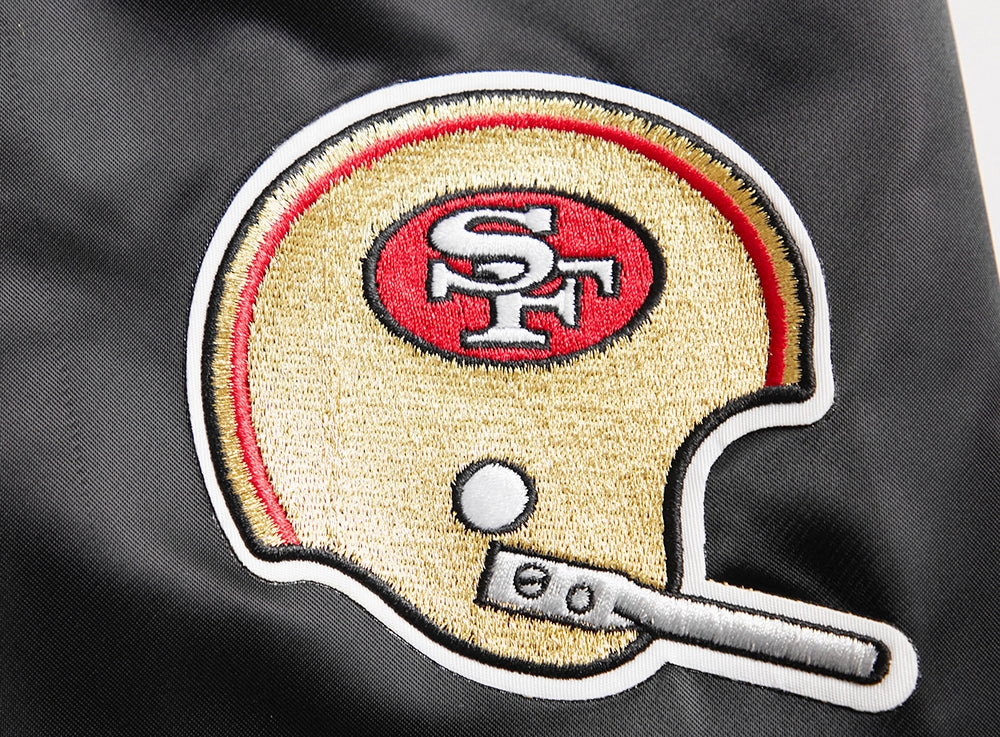 NFL SAN FRANCISCO 49ERS RETRO CLASSIC MEN'S RIB SATIN JACKET (BLACK/RED/BLACK)
