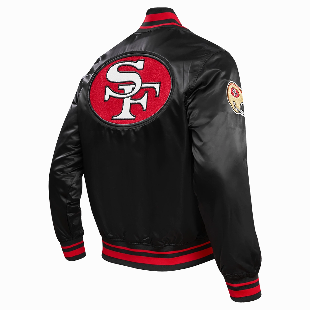 NFL SAN FRANCISCO 49ERS RETRO CLASSIC MEN'S RIB SATIN JACKET (BLACK/RED/BLACK)