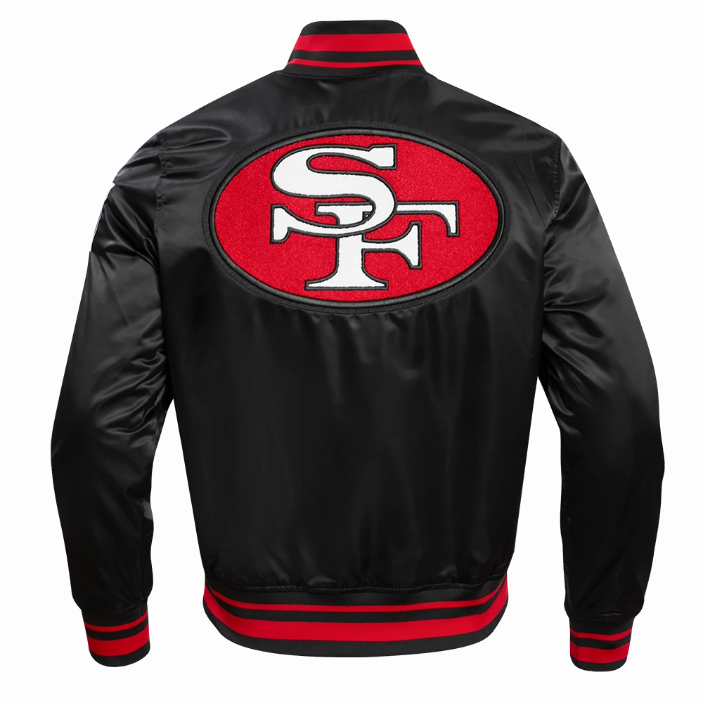 NFL SAN FRANCISCO 49ERS RETRO CLASSIC MEN'S RIB SATIN JACKET (BLACK/RED/BLACK)