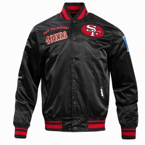 NFL SAN FRANCISCO 49ERS RETRO CLASSIC MEN'S RIB SATIN JACKET (BLACK/RED/BLACK)