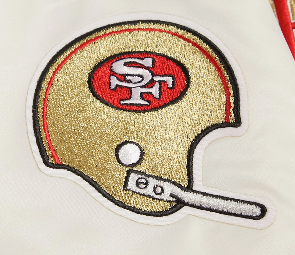 NFL SAN FRANCISCO 49ERS RETRO CLASSIC MEN'S RIB SATIN JACKET (EGGSHELL/ RED)