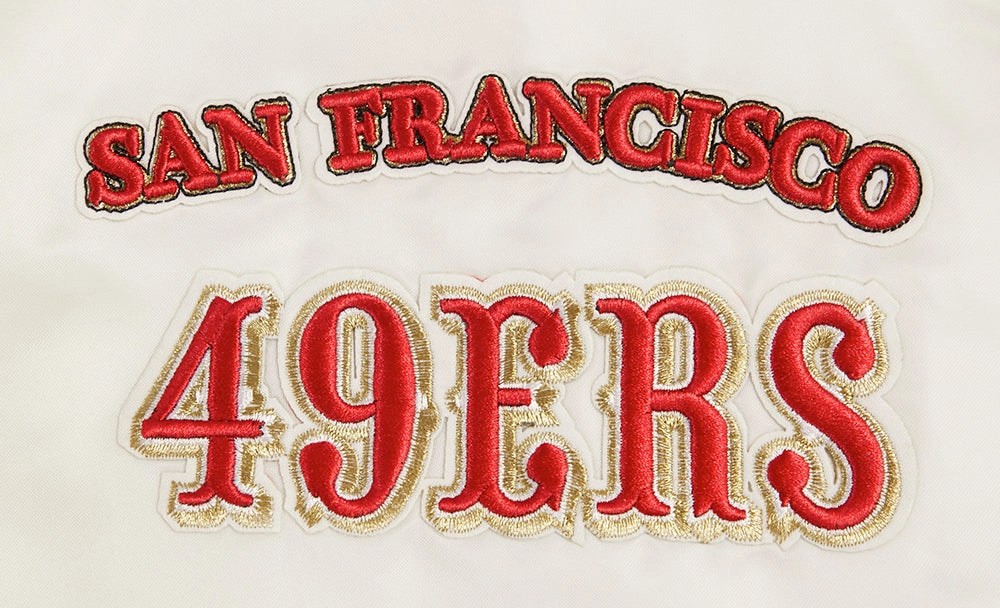 NFL SAN FRANCISCO 49ERS RETRO CLASSIC MEN'S RIB SATIN JACKET (EGGSHELL/ RED)