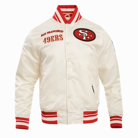 NFL SAN FRANCISCO 49ERS RETRO CLASSIC MEN'S RIB SATIN JACKET (EGGSHELL/ RED)