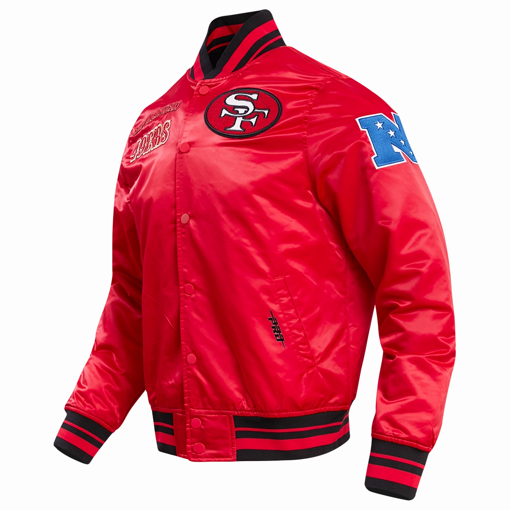 NFL SAN FRANCISCO 49ERS RETRO CLASSIC MEN'S RIB SATIN JACKET (RED/BLACK)