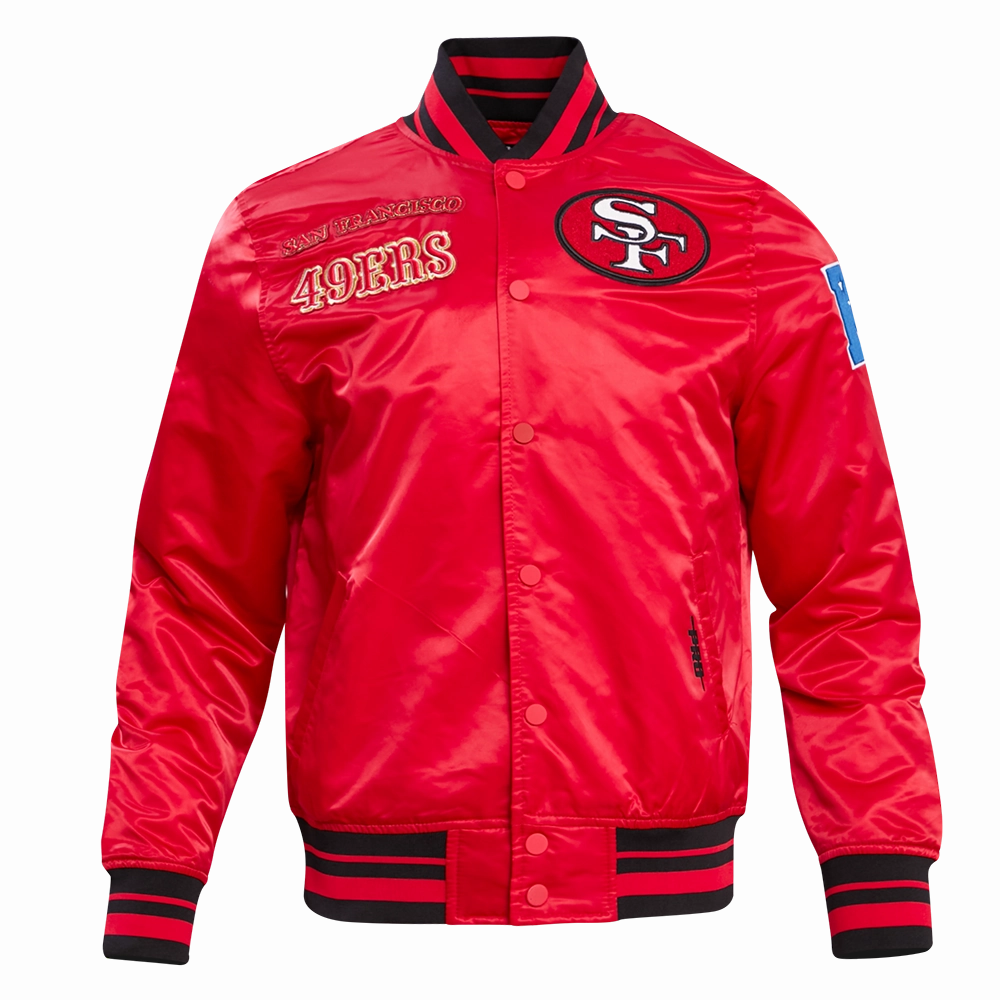 NFL SAN FRANCISCO 49ERS RETRO CLASSIC MEN'S RIB SATIN JACKET (RED/BLACK)