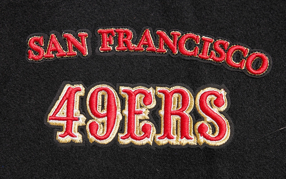 NFL SAN FRANCISCO 49ERS RETRO CLASSIC MEN'S RIB WOOL VARSITY JACKET (BLACK/RED/BLACK)