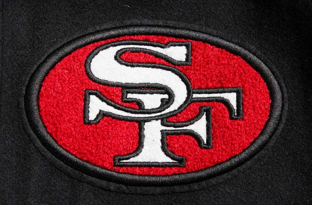 NFL SAN FRANCISCO 49ERS RETRO CLASSIC MEN'S RIB WOOL VARSITY JACKET (BLACK/RED/BLACK)