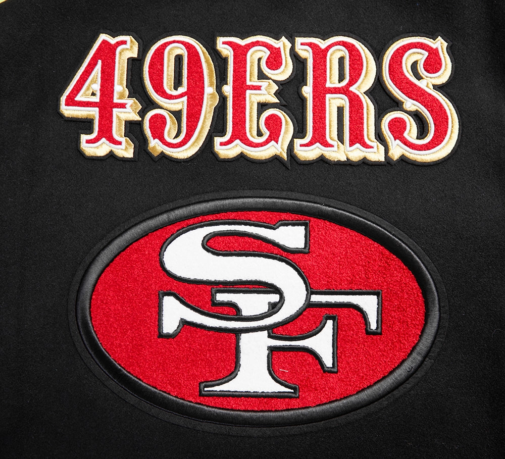 NFL SAN FRANCISCO 49ERS RETRO CLASSIC MEN'S RIB WOOL VARSITY JACKET (BLACK/RED/BLACK)