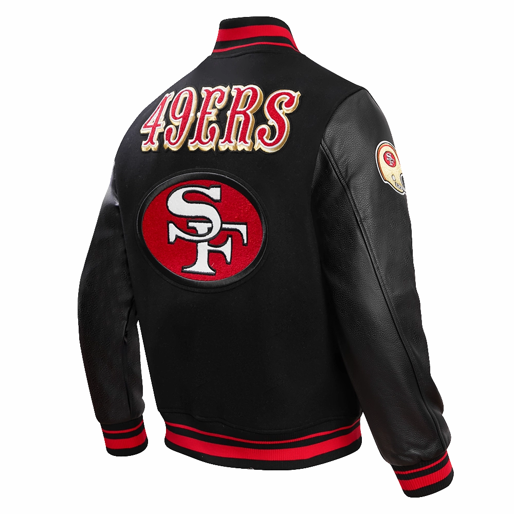 NFL SAN FRANCISCO 49ERS RETRO CLASSIC MEN'S RIB WOOL VARSITY JACKET (BLACK/RED/BLACK)