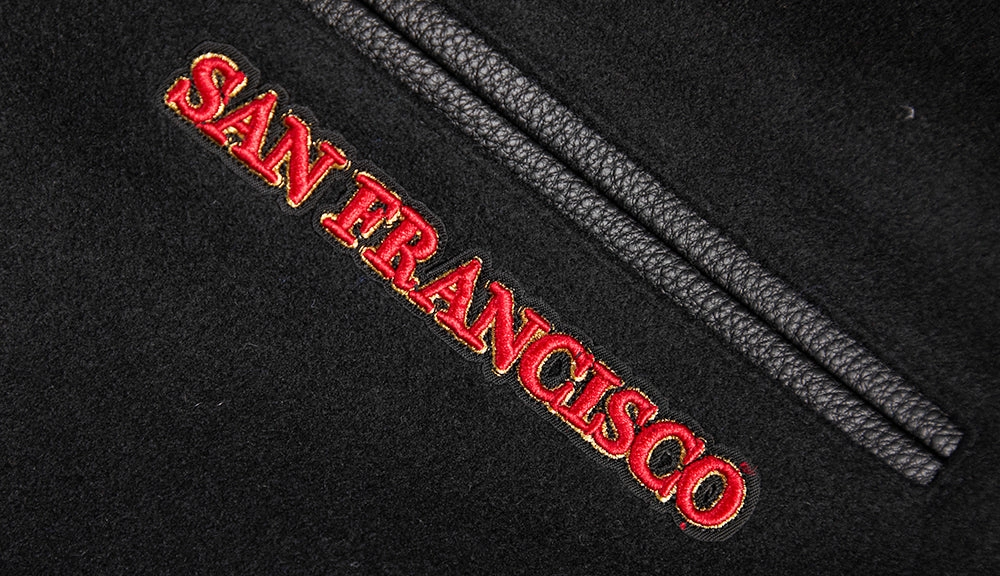 NFL SAN FRANCISCO 49ERS RETRO CLASSIC MEN'S RIB WOOL VARSITY JACKET (BLACK/RED/BLACK)