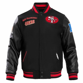 NFL SAN FRANCISCO 49ERS RETRO CLASSIC MEN'S RIB WOOL VARSITY JACKET (BLACK/RED/BLACK)