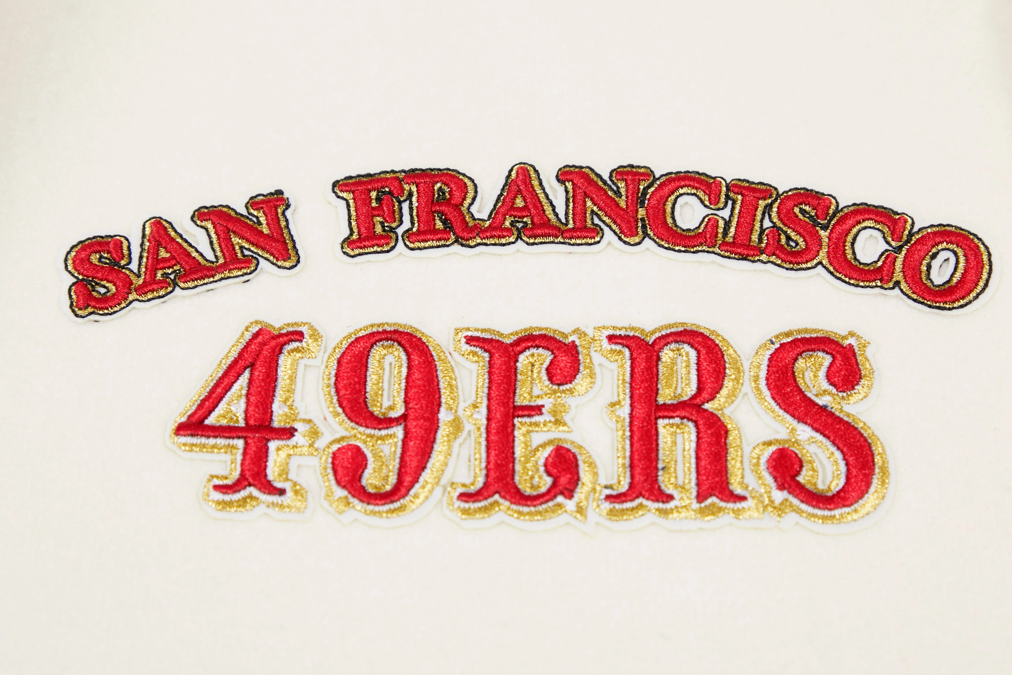 NFL SAN FRANCISCO 49ERS RETRO CLASSIC MEN'S RIB WOOL VARSITY JACKET (EGGSHELL/ RED)