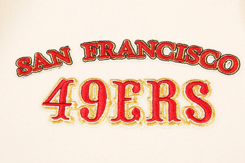 NFL SAN FRANCISCO 49ERS RETRO CLASSIC MEN'S RIB WOOL VARSITY JACKET (EGGSHELL/ RED)