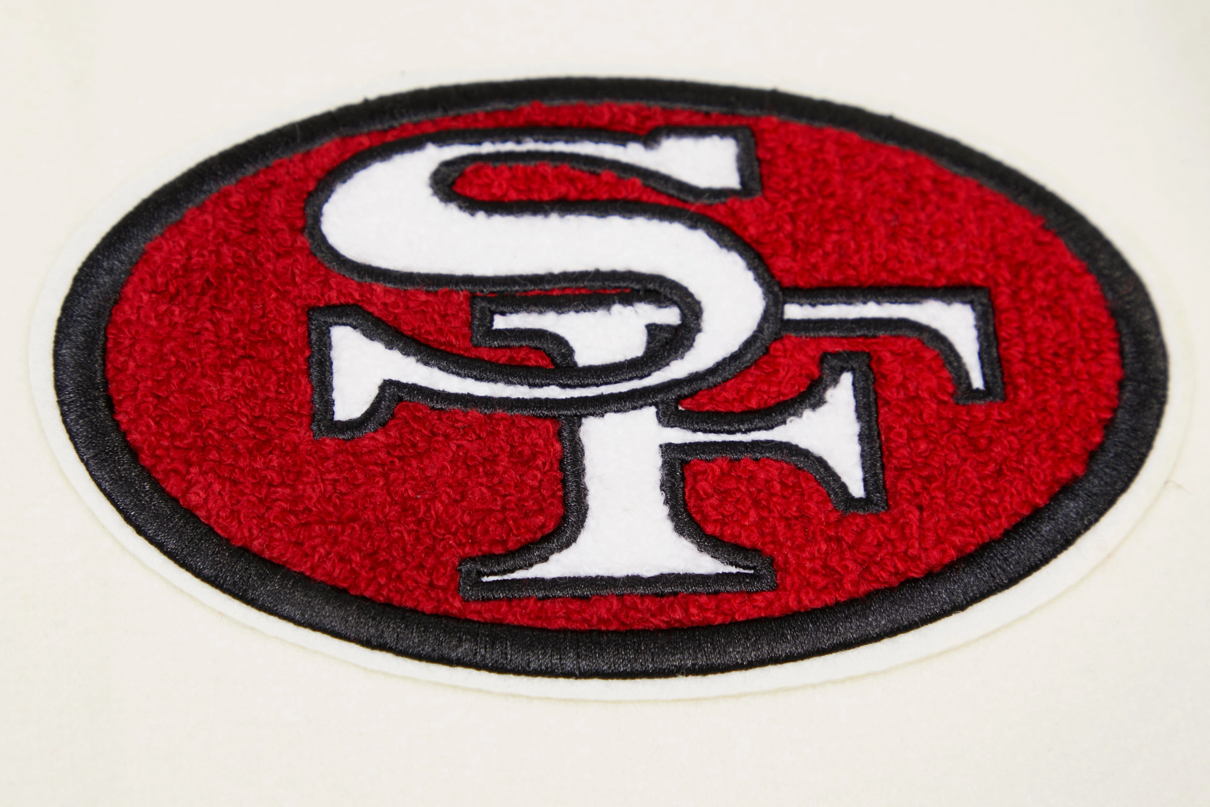 NFL SAN FRANCISCO 49ERS RETRO CLASSIC MEN'S RIB WOOL VARSITY JACKET (EGGSHELL/ RED)
