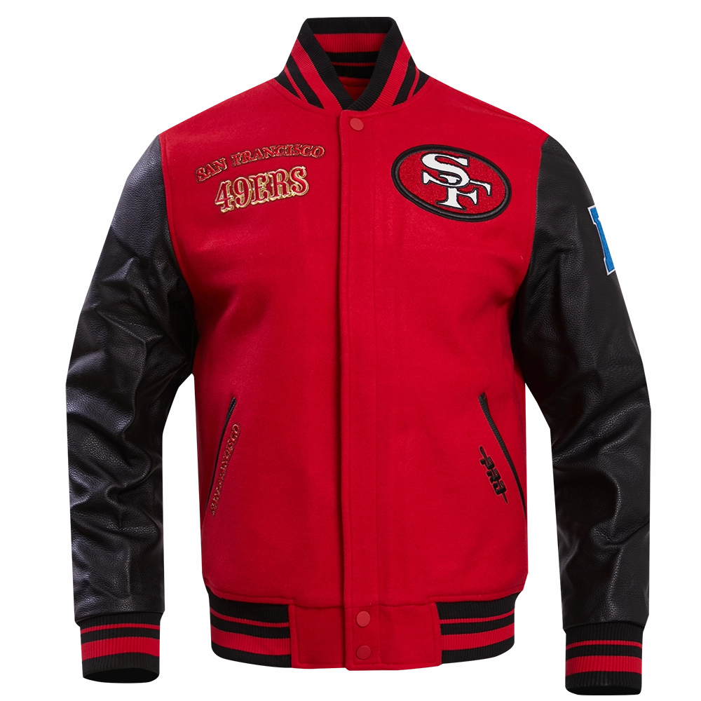 NFL SAN FRANCISCO 49ERS RETRO CLASSIC MEN'S RIB WOOL VARSITY JACKET (RED/BLACK)