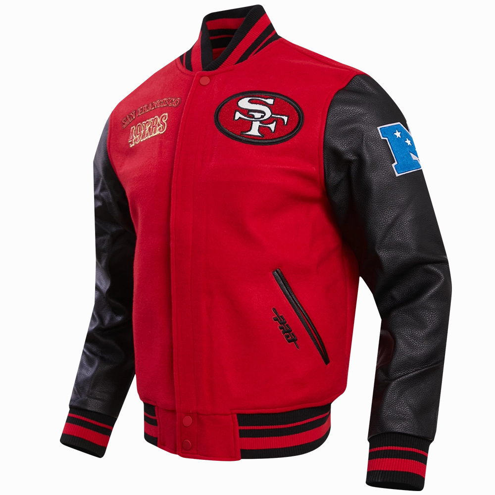 NFL SAN FRANCISCO 49ERS RETRO CLASSIC MEN'S RIB WOOL VARSITY JACKET (RED/BLACK)