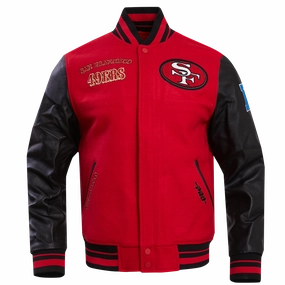 NFL SAN FRANCISCO 49ERS RETRO CLASSIC MEN'S RIB WOOL VARSITY JACKET (RED/BLACK)